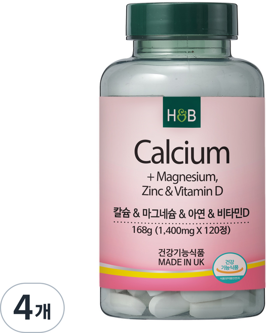 홀랜드앤바렛 칼슘 & 마그네슘 & 아연 & 비타민D 168g, 120정, 4개