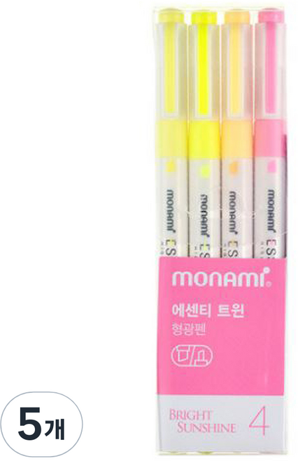 monAmi Essenti Twin 雙頭螢光筆 4色組, 燦爛陽光, 5套