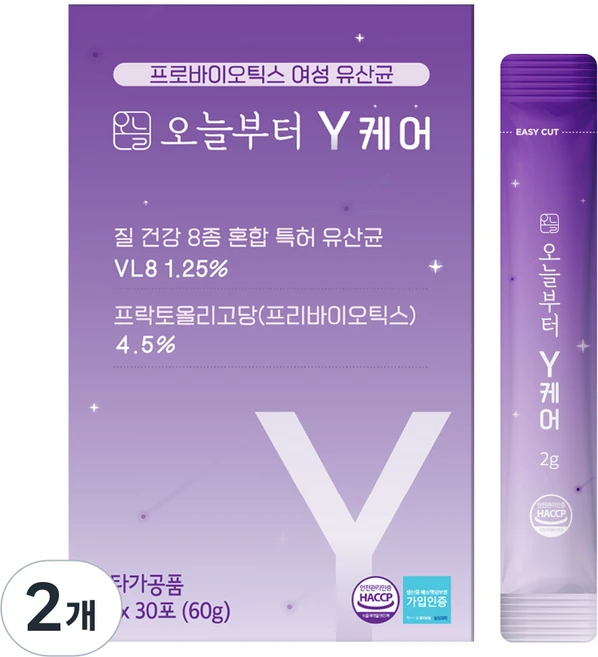 오늘부터 Y케어 프로바이오틱스여성유산균, 60g, 2개 - 쿠팡