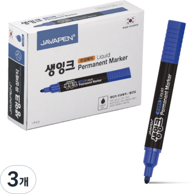 자바펜 생잉크 유성 매직 12p, 파랑, 36개