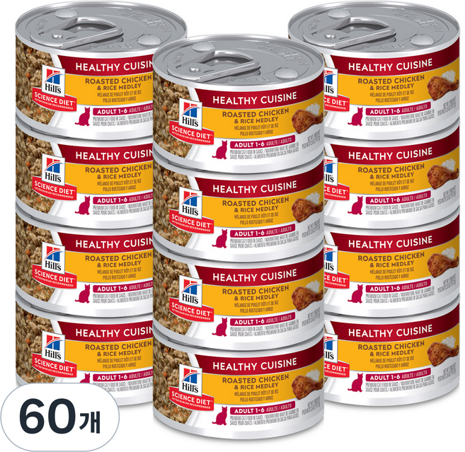 힐스사이언스다이어트 어덜트 고양이 헬씨 퀴진 스튜 습식사료, 닭+쌀, 79g, 60개