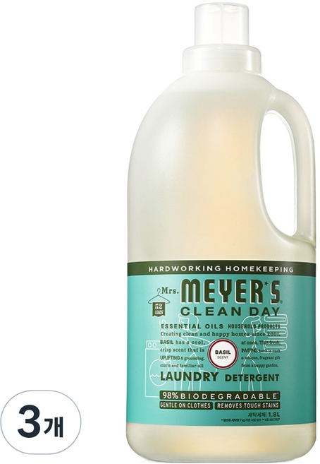 미세스마이어스클린데이 세탁세제 바질, 1.8L, 3개