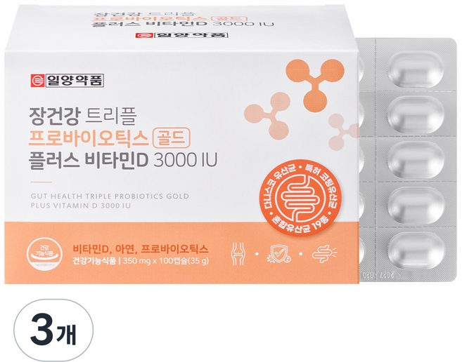 일양약품 장건강 트리플 프로바이오틱스 골드 플러스 비타민D 3000IU 35g, 3개, 100정