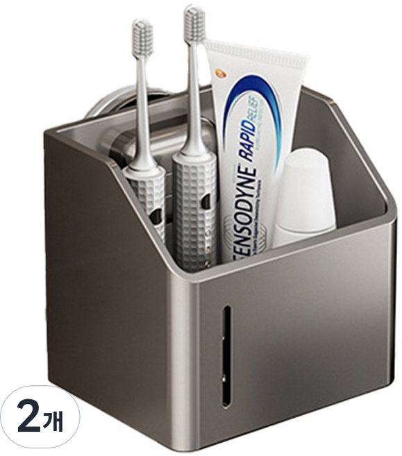 리빙공감 강력흡착 부착식 칫솔꽂이 면도기 치약 걸이 소형, 그레이, 2개
