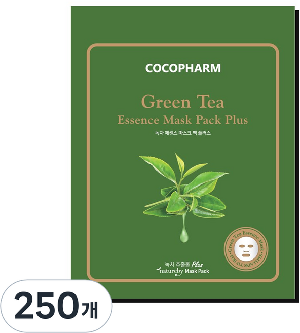 COCOPHARM 에센스 마스크팩 플러스 녹차 25g, 1개입, 250개