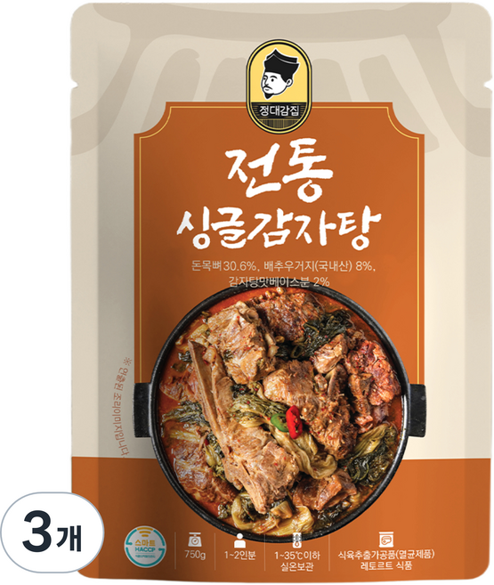 정대감집 전통 싱글 감자탕, 750g, 3개