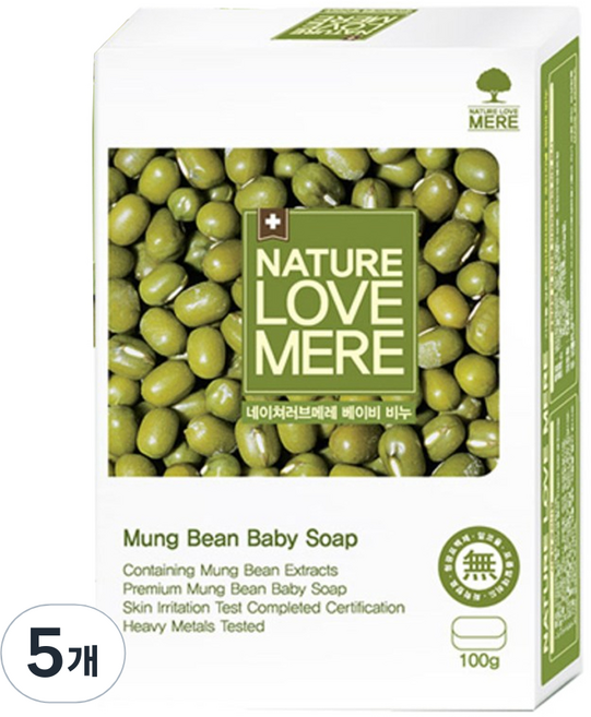 NATURE LOVE MERE 幼兒綠豆嬰兒肥皂, 100g, 5個