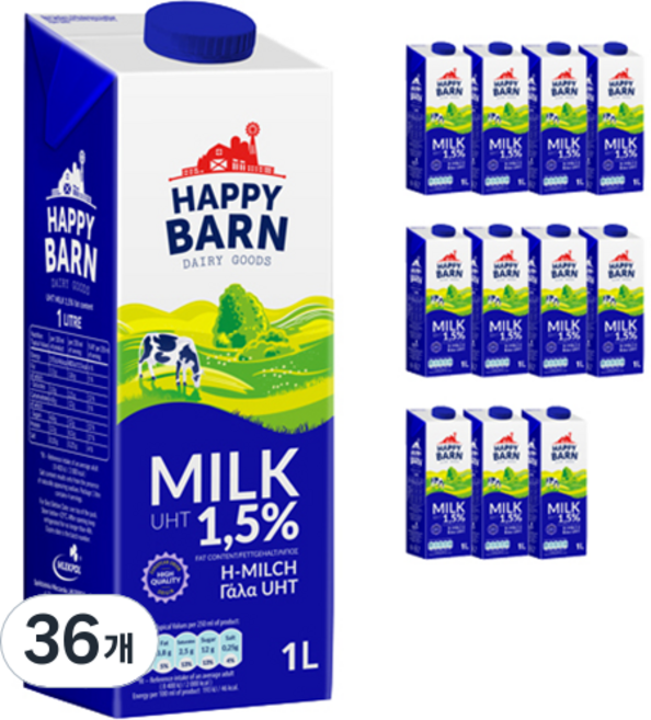 MLEKPOL 해피반 멸균우유 1.5%, 1L, 36개