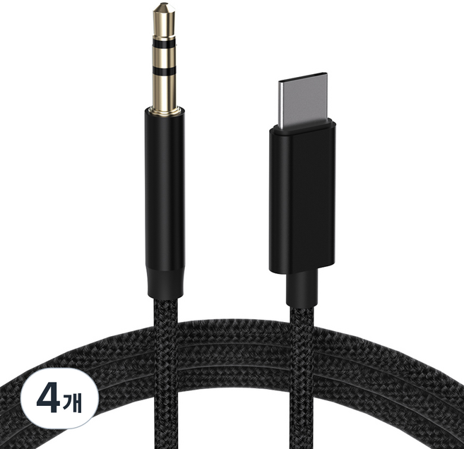 누아트 C타입 to 3.5mm AUX 오디오 변환 케이블 젠더, 블랙, 4개