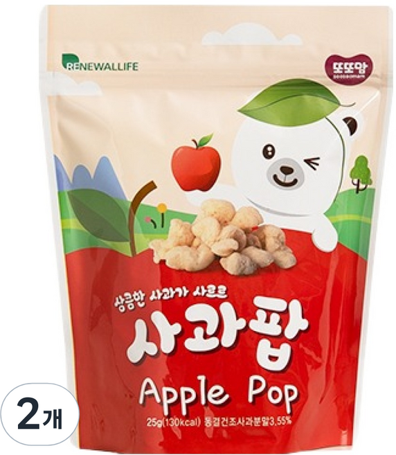 또또맘 유아용 콘스낵 사과팝, 사과맛, 25g, 2개