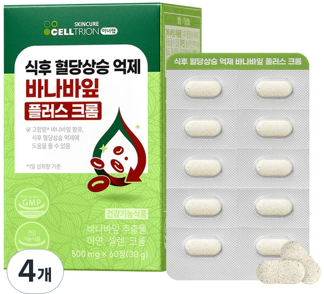 이너랩 식후 혈당 억제 바나바잎 플러스 크롬, 60정, 4개 - 쿠팡