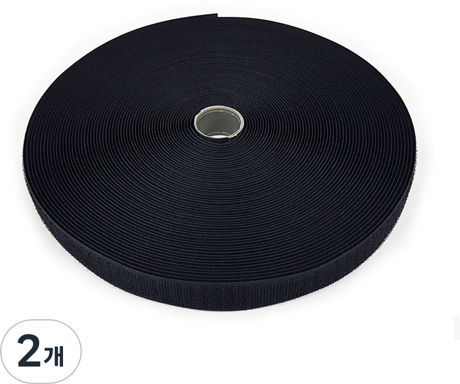 대용량 봉제용 벨크로 비접착식 까슬이 테이프 2.5cm x 25m, 블랙, 2개