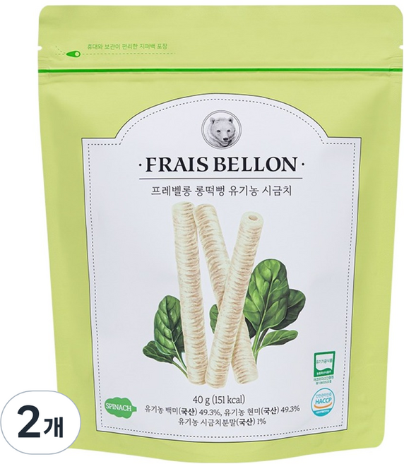 프레벨롱 롱떡뻥, 40g, 2개, 유기농 시금치