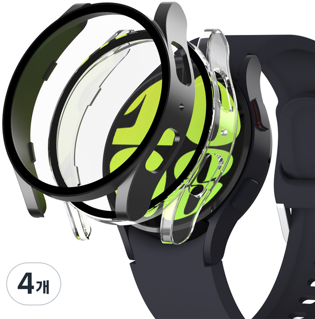 누아트 변색없는 갤럭시 워치 풀커버 하드 케이스 세트, 블랙+투명, 4개