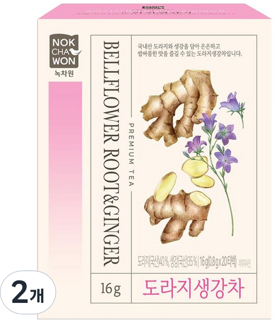 녹차원 도라지 생강차, 800mg, 2개, 20개입