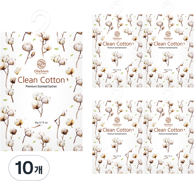 올레비엔 센티드 사쉐 방향제 본품, 20g, 10개, 클린코튼