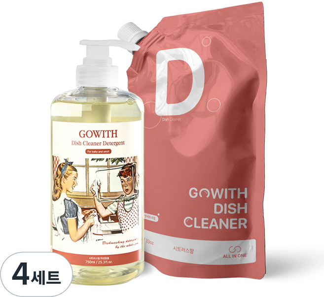 고위드 올인원 주방세제 리필 600ml + 주방세제 본품 750ml, 4세트