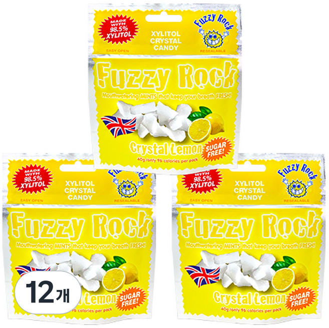 Fuzzy Rock 木糖醇水晶糖 檸檬口味, 40g, 12包