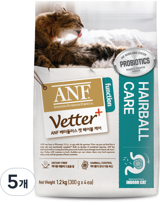 ANF 베터플러스 캣 기능성 사료, 헤어볼+장건강, 1.2kg, 5개