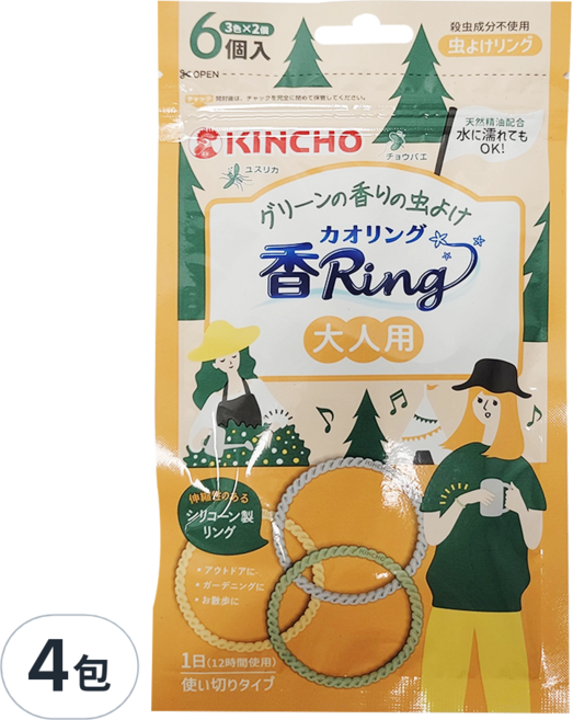 KINCHO 金鳥 台灣公司貨 造型精油驅蚊蟲環 大人用 6入, 27g, 4包