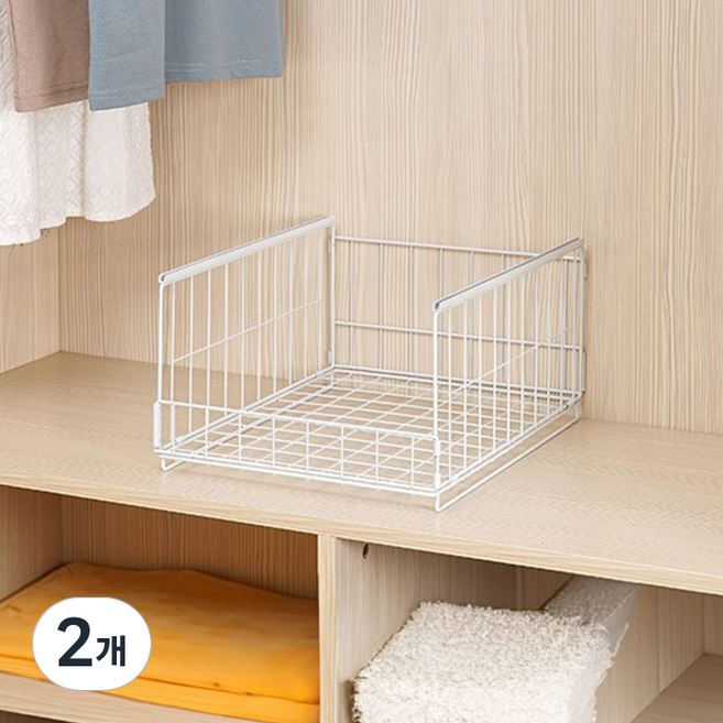 리빙공감 접이식 폴딩 슬라이딩 의류보관함 정리트레이 로우, 화이트, 2개