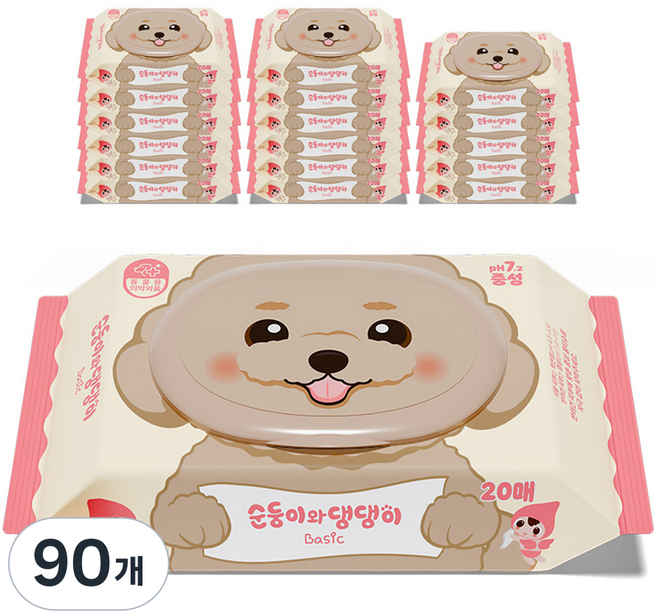 Soondoongi 順順兒 哇 狗狗寵物基本中性濕紙巾 便攜蓋型, 20入, 90個
