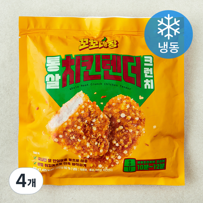 꼬꼬대장 통살크런치 치킨텐더 (냉동), 500g, 4개