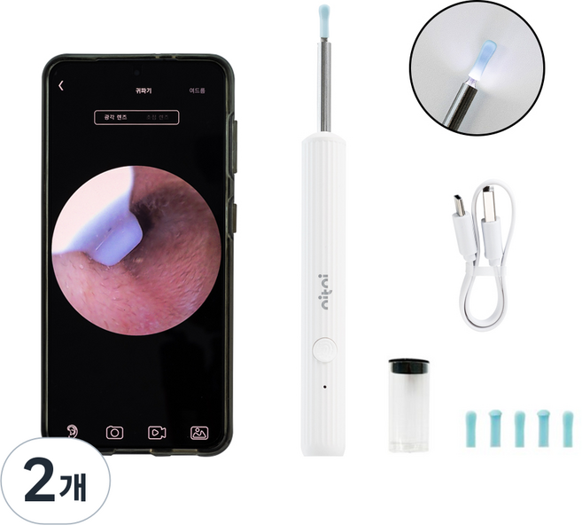 니트니 500만 고화질 내시경 LED 스마트 귀 클리너 NTN-EARPICK BASIC, 혼합색상, 2개