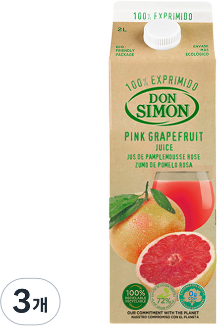 돈시몬 착즙 홍자몽주스, 2L, 3개