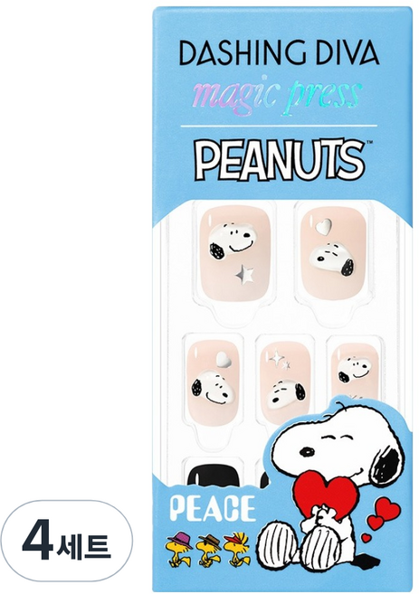 데싱디바 매직프레스 러블리 스누피 레귤러 라운드 네일팁, 블랙 + 누드, 4세트