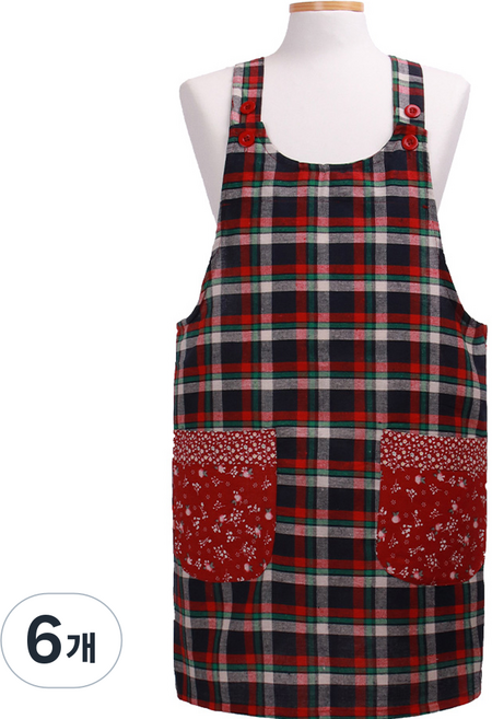 로사홈 체크양면 앞치마, 자주, 6개