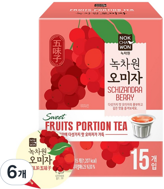 녹차원 오미자차 포션, 30g, 15개입, 6개