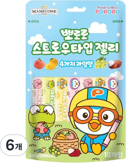 마미꼬미 뽀로로 스트로우타입젤리 10p, 200g, 6개