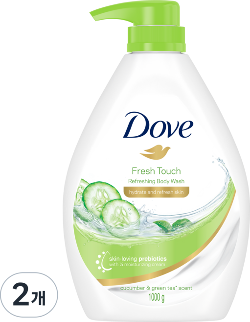 도브 바디워시 프레시 터치 큐컴버, 2개, 1L