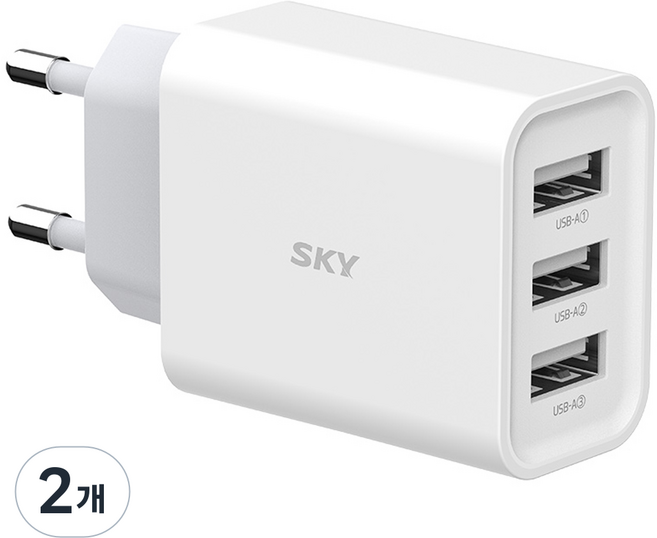 SKY 필 C3 18W 3포트 USB 어댑터 멀티 충전기, 화이트, 2개