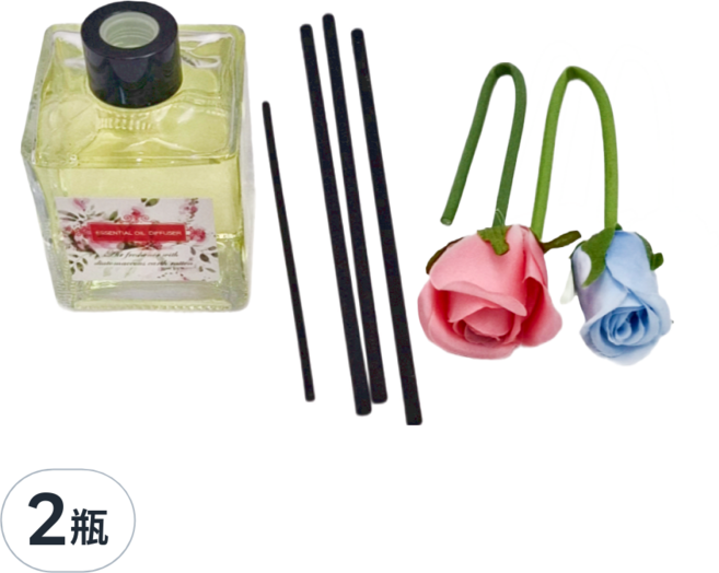 QiMart 法國精油玫瑰造型珪藻土擴香瓶, 2瓶, 200ml, 花香茉莉