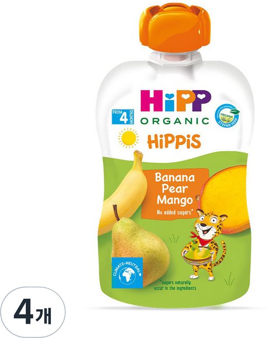 힙 이유식, 혼합맛(바나나/페어/망고), 100g, 4개