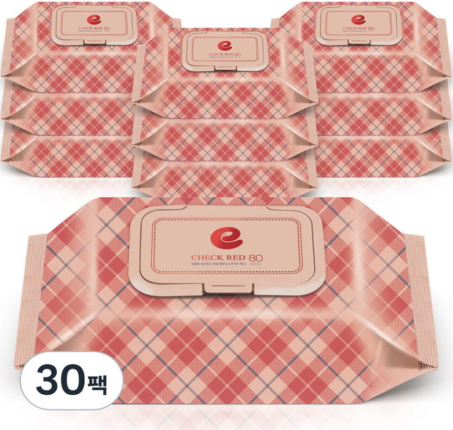 앙블랑 체크 레드 아기물티슈 캡형, 60g, 80매, 30개