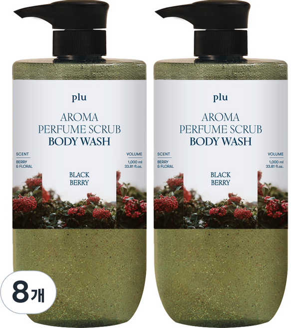 플루 아로마 퍼퓸 스크럽 바디워시 블랙베리, 1L, 8개