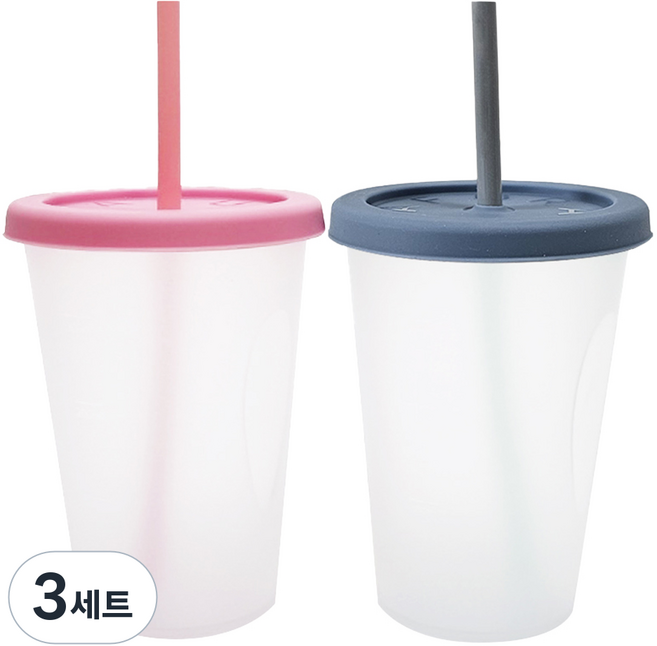 아가프라 심쿵빨대컵 2p 세트, 400ml, 3세트, 블루 + 핑크