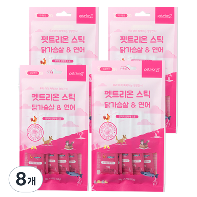 펫트리온 스틱 강아지 고양이 간식 4p, 닭가슴살 + 연어 혼합맛, 50g, 8개