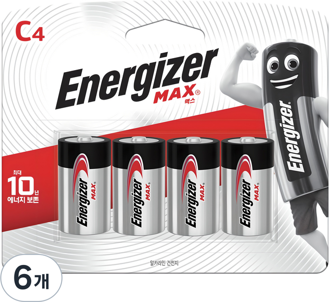 에너자이저 맥스 알카라인 C형 건전지, 4개입, 6개