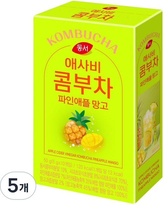 DONGSUH 東西食品 蘋果醋康普茶 鳳梨芒果, 10入, 5g, 5個