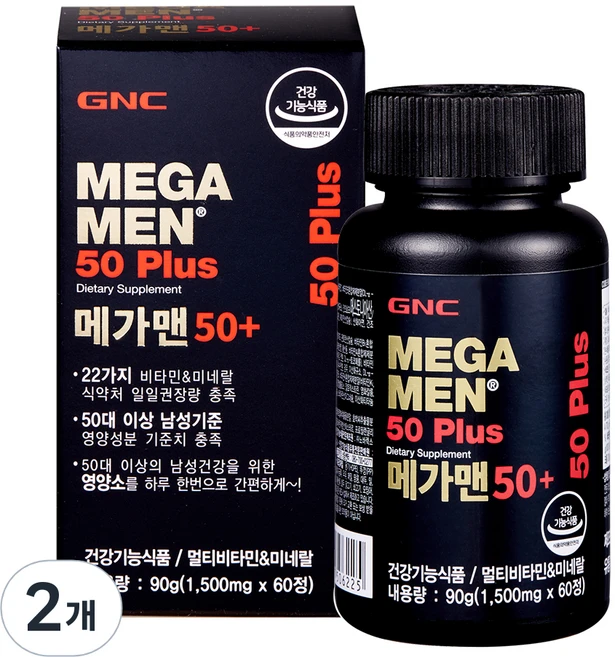 GNC 메가맨 50 플러스 멀티비타민, 60정, 2개 - 쿠팡