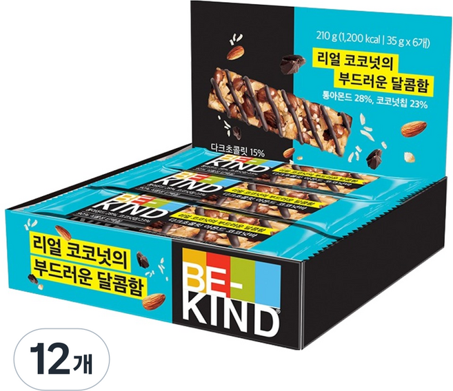 비카인드 다크초콜릿 아몬드 코코넛바, 35g, 12개