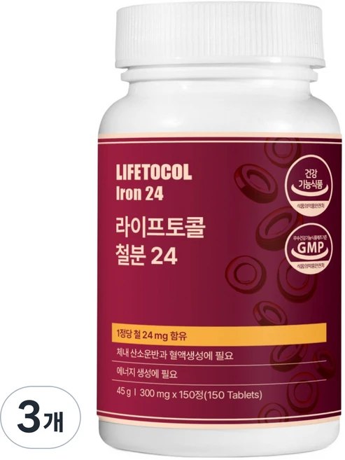 라이프토콜 철분 24 45g, 3개, 150정 - 쿠팡
