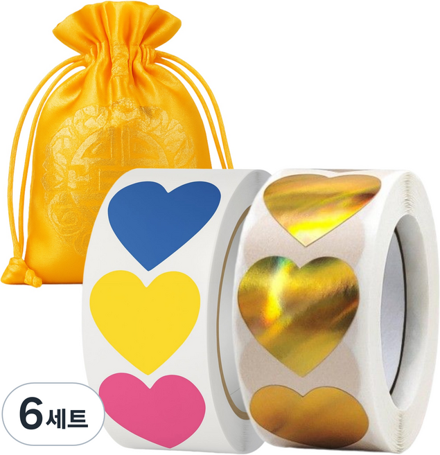 경이상점 재물운 하트스티커 부적 + 복주머니 세트, 혼합색상, 6세트