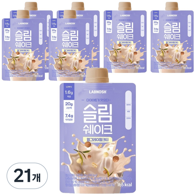 랩노쉬 슬림쉐이크 얼그레이 밀크티, 45g, 21개
