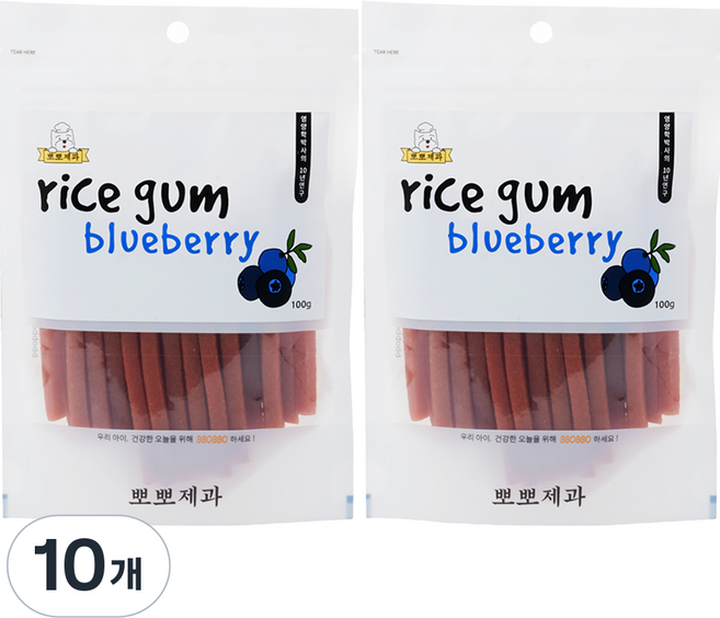 뽀뽀제과 강아지 노즈워크 훈련간식 쌀껌, 100g, 10개, 블루베리