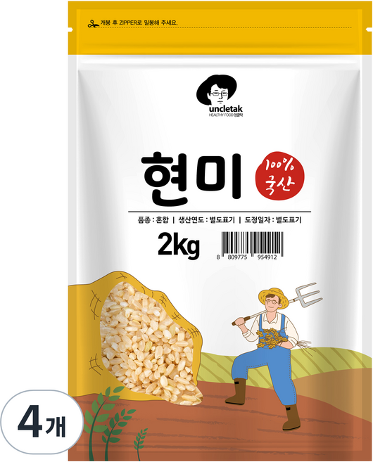 엉클탁 국산 현미, 2kg, 4개